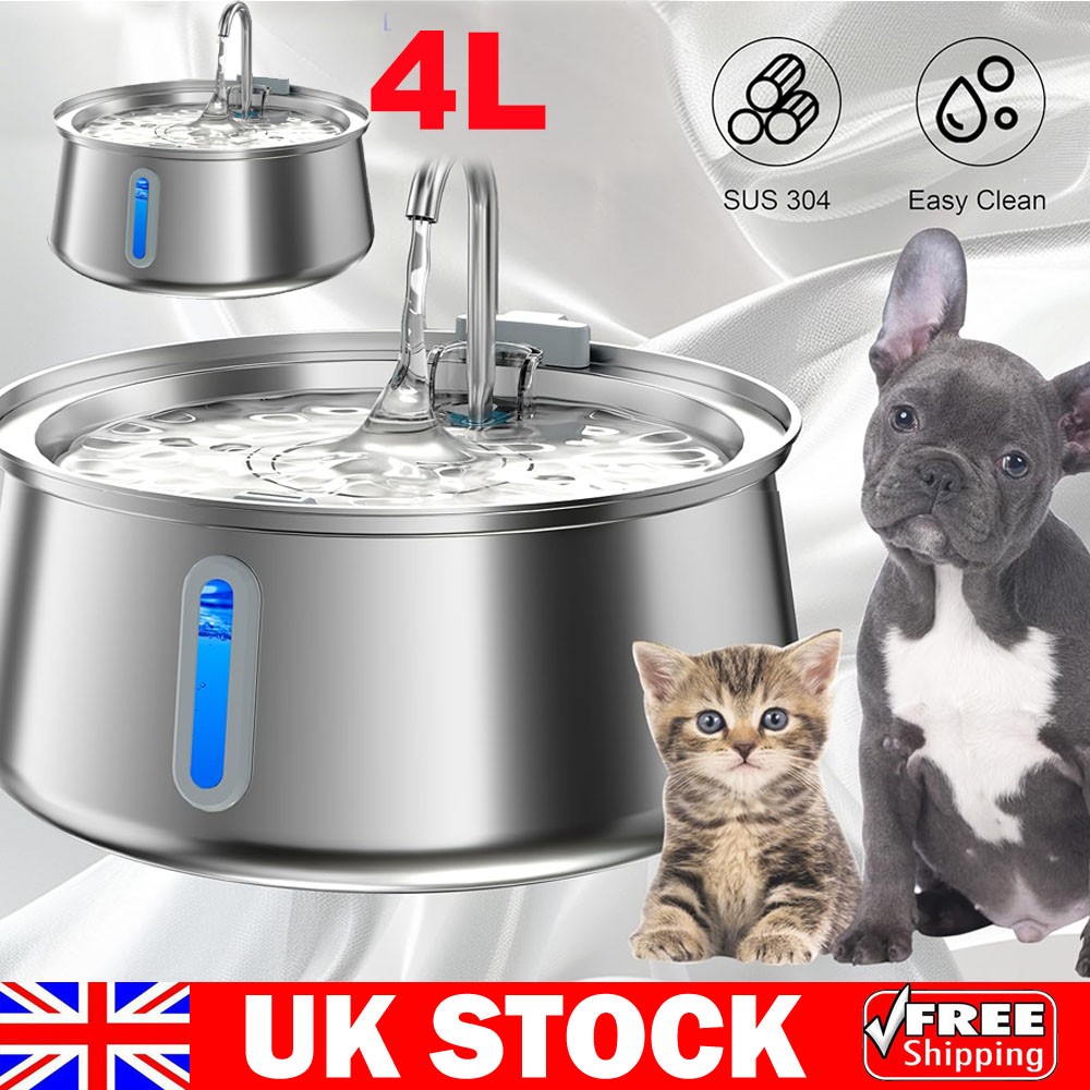 4L Electric Pet Water Fountain LED Cat Dog Automatic Drinking Bowl Dispenser UK