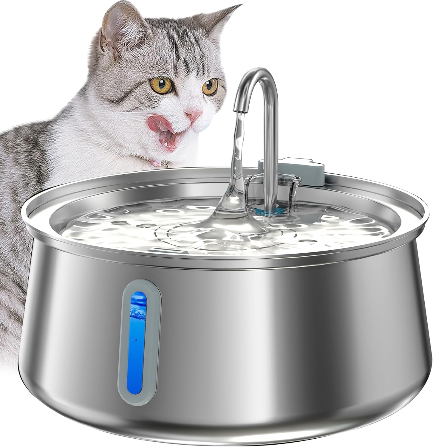 Cat Water Fountain for Drinking,4L Stainless Steel Cat Fountain Faucet