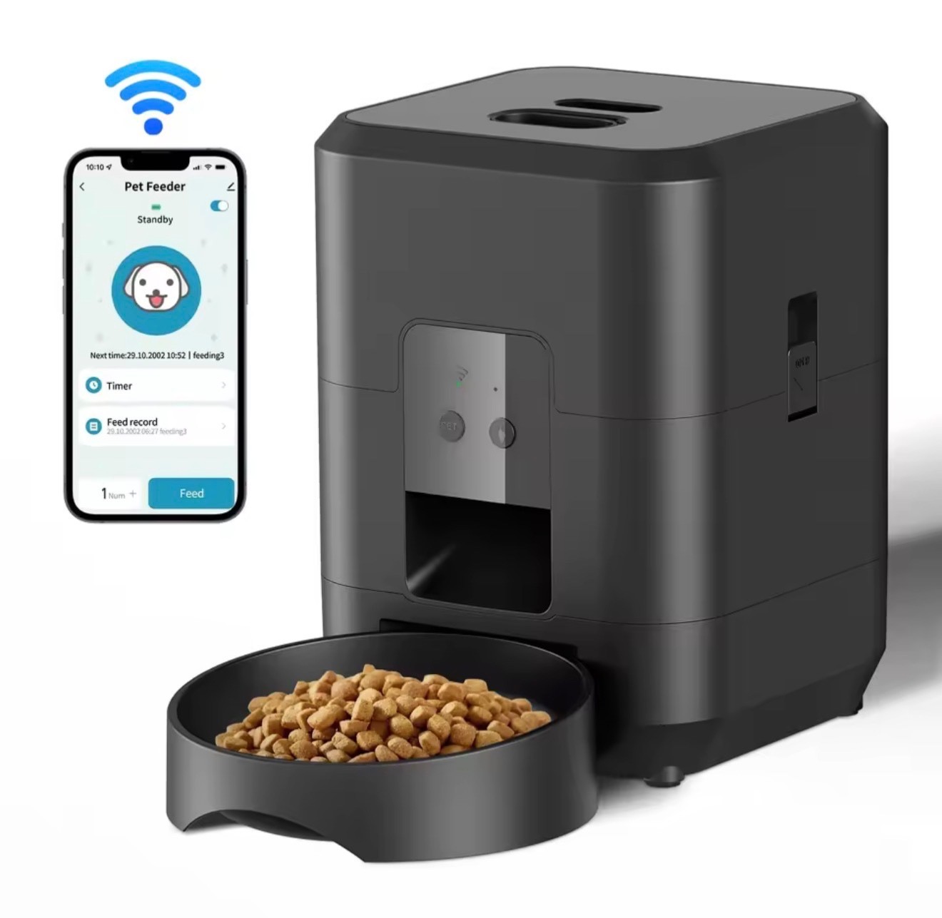 Smart Automatic Pet Feeder – Timed Food Dispenser for Cat & Dog – Black
