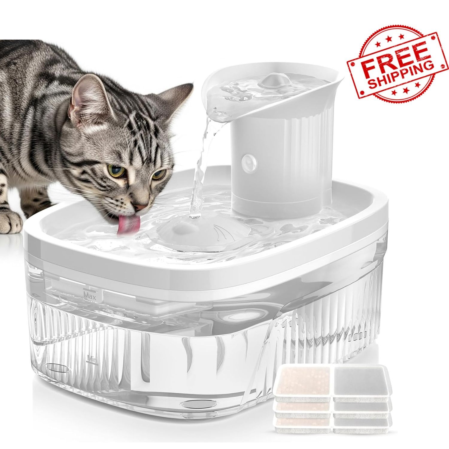 Wireless Cat Water Fountain 2.5L Battery Operated Motion Sensor Pet Bowl